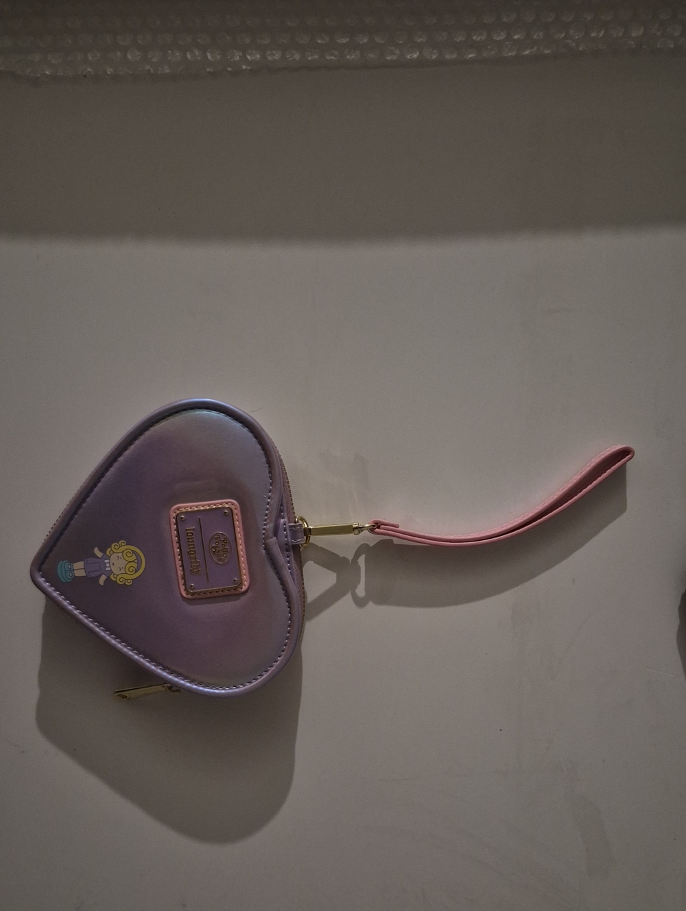 Loungefly Lavender Heart Wristlet with Pink Strap
